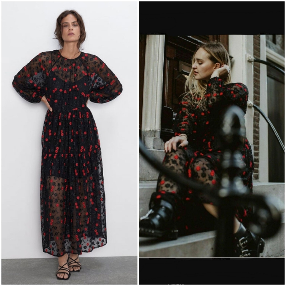 Zara embroidered floral tulle dress bloggers fave